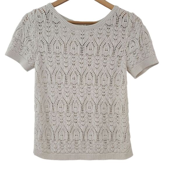 By Anthropologie Crochet Knit Top Sz M Keyhole Back Boho Cottagecore Femine - Picture 1 of 16